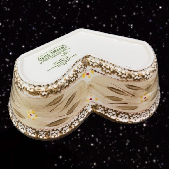 Temptations Ovenware by Tara Heart Shaped Green Bowl Old World 1QT FKI CERAMIC - Picture 8 of 10